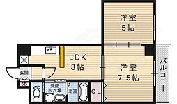 阪急京都本線 西京極駅 徒歩15分の賃貸マンション 3階2DKの間取り