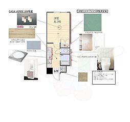 カーサ・ヴェルデ高辻 1Kの間取図画像