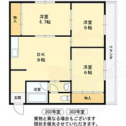 メーゾンヴィオレット 3DKの間取図画像