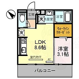 コージーコート上鳥羽 1Kの間取図画像