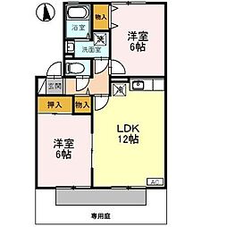 ハイカムールＡ棟 1階2LDKの間取り