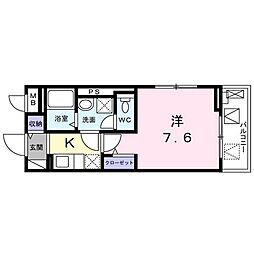 グランジュテ舟木 4階1Kの間取り