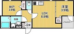 吹田市金田町アパート 1SLDKの間取図画像