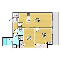 Parc de Vert Esaka 2LDKの間取図画像