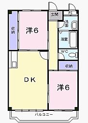 プリベイル・田中 2LDKの間取図画像