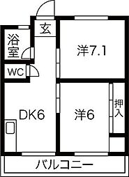 クリーンハイツ豊里 2DKの間取図画像