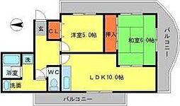 山田マンションビューテラス 2LDKの間取図画像