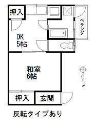 富士見荘 2階1DKの間取り
