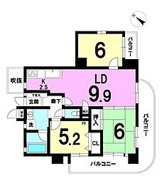 ライオンズマンションヒルズ喜友名 3LDKの間取図画像