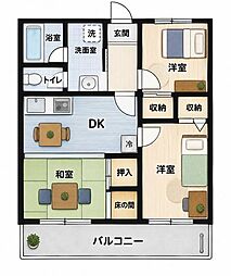 ライオンズガーデン長田 3DKの間取図画像