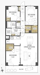 武蔵野北スカイハイツ弐号棟 905 3LDKの間取り