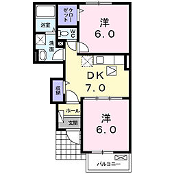 西鉄天神大牟田線 西鉄久留米駅 バス26分 川瀬下車 徒歩9分の賃貸アパート 1階2DKの間取り