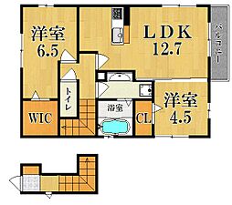カーサ平松 2階2LDKの間取り