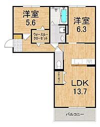 リジェールイースト 2階2LDKの間取り