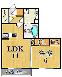 ビアン　シャンテ 2階1LDKの間取り