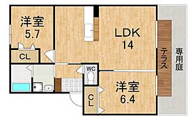 エトワールD  ｜ 奈良県生駒郡斑鳩町東福寺１丁目（賃貸アパート2LDK・1階・57.07㎡） その2