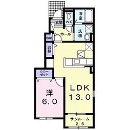 オルフェーヴルA 1LDKの間取図画像
