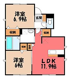 カーサ浜町 2LDKの間取図画像