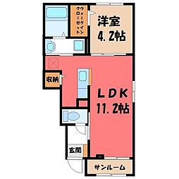 クルール E 1階1LDKの間取り