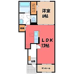 大山ニューライズ II 1階1LDKの間取り