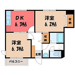 ぺスカ フルール 1階2DKの間取り