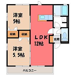レオニス B棟 1階2LDKの間取り