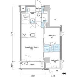 都営新宿線 篠崎駅 徒歩7分の賃貸マンション 7階2LDKの間取り