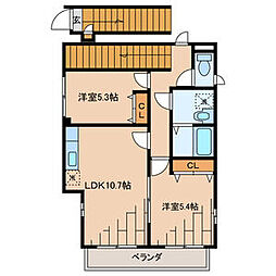 都営新宿線 船堀駅 徒歩21分の賃貸アパート 2階2LDKの間取り