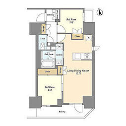 都営新宿線 船堀駅 徒歩9分の賃貸マンション 14階2LDKの間取り