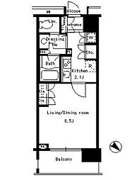 東京メトロ半蔵門線 水天宮前駅 徒歩2分の賃貸マンション 5階1Kの間取り