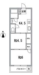 東京メトロ半蔵門線 清澄白河駅 徒歩5分の賃貸マンション 2階2Kの間取り