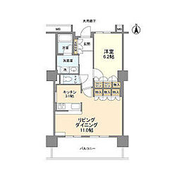 東京メトロ有楽町線 豊洲駅 徒歩1分の賃貸マンション 11階1LDKの間取り