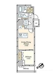 ザ・パークワンズ門前仲町 1LDKの間取図画像