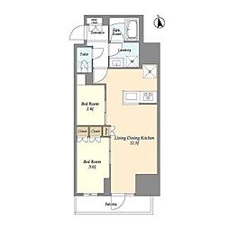 都営新宿線 船堀駅 徒歩8分の賃貸マンション 12階2LDKの間取り