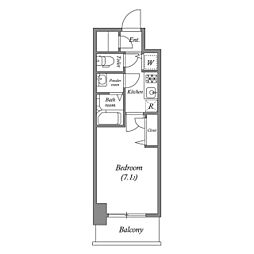 プランドール北浜 14階1Kの間取り