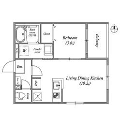 アサヒテラスひかり 2階1LDKの間取り