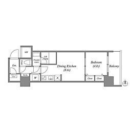 スプランディッド淀屋橋DUE 4階1DKの間取り