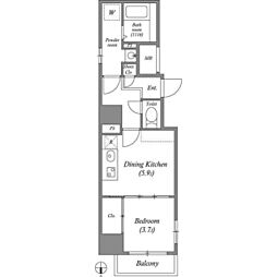 SERENiTE本町reflet 15階1DKの間取り