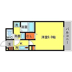 N.緑地 1Kの間取図画像