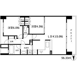 ザ・大阪レジデンス梅田 2LDKの間取図画像