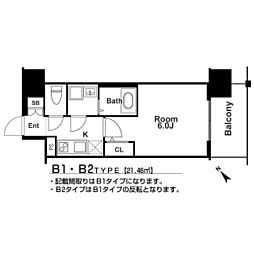 エスリード本町靭公園レジデンス 1Kの間取図画像