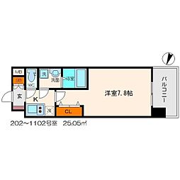 リッツ桜宮パークフロント 1Kの間取図画像