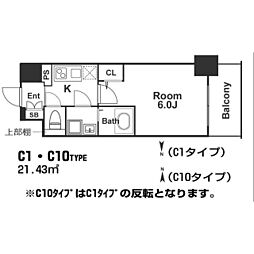 エスリード新福島 1Kの間取図画像