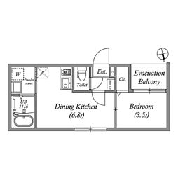 クラウンプライドIII 1DKの間取図画像