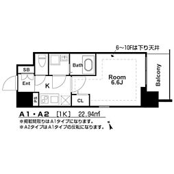ESLEAD大阪城南GRANDUX 1Kの間取図画像