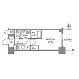 エスリード神戸ラ・コスタ 8階1Kの間取り