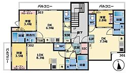 メゾン・ドゥ・アッシュ市川II 1DKの間取図画像