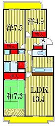 グランフィールド行徳 3LDKの間取図画像