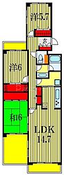 テラス本八幡 3LDKの間取図画像