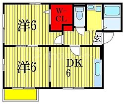 プランドール 1階2DKの間取り